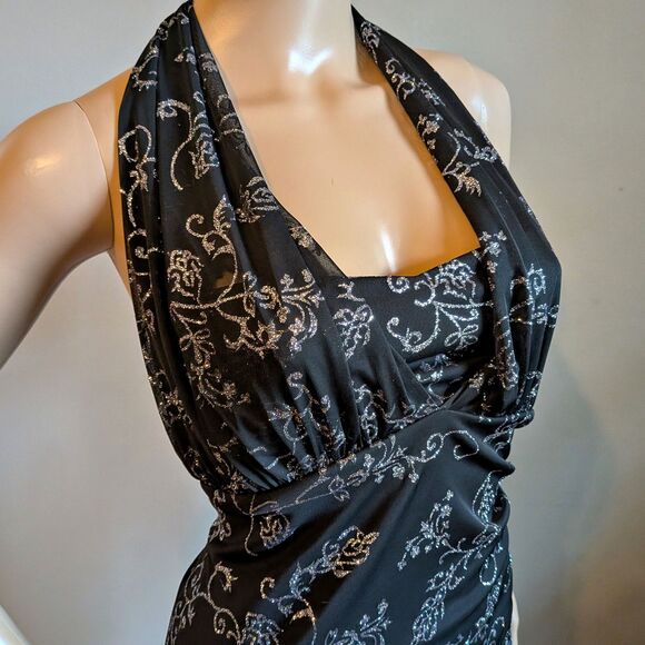 Vintage Y2K Taboo Black Halter Dress Floral Glitter Dark Fairycore Prom Size XL - Picture 4 of 13